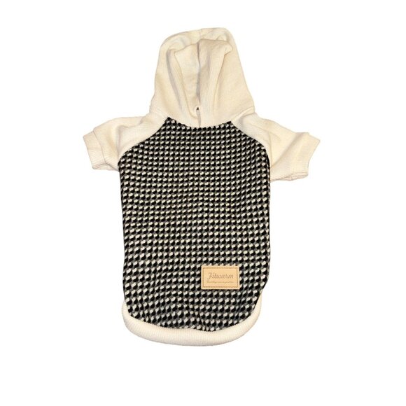 Fitwarm Dog Sweater Knit Hoodie Black & White Houndstooth Pattern - Picture 3 of 10